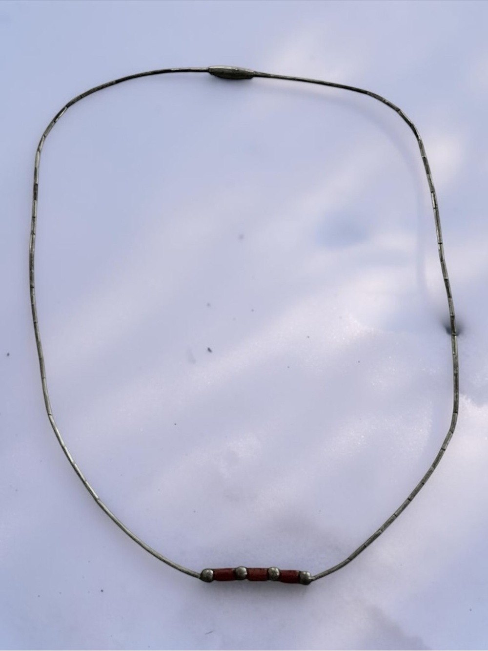 Delicate Silver-Tone Necklace with Red Bead Accents